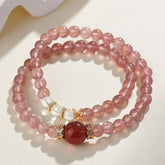 Natural Strawberry Quartz White Crystal Double Ring Bracelet - Purification & Soul